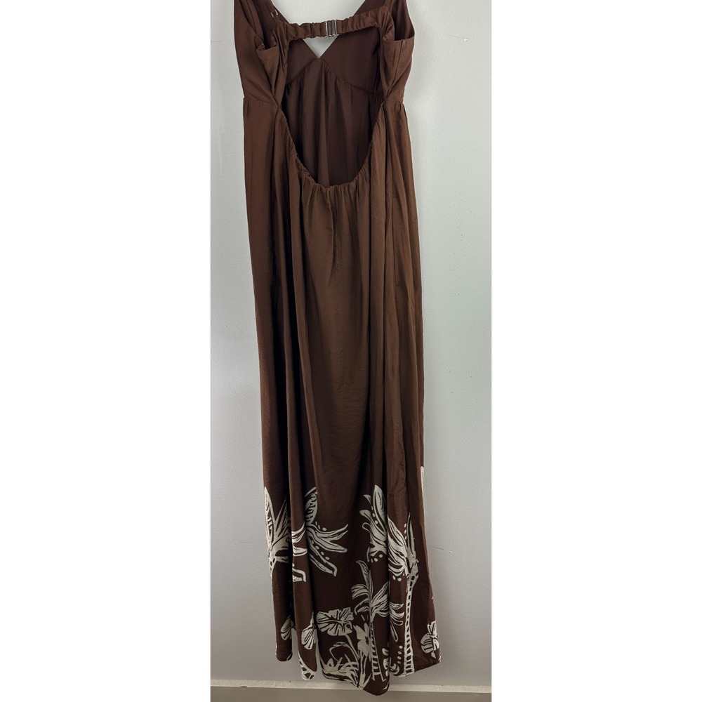 Abercrombie & Fitch Bra Free Brown Tropical Palm Print Open Back Maxi Dress ST - Picture 10 of 14